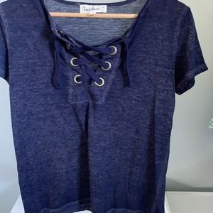 Sheer Blue Lace up Tee